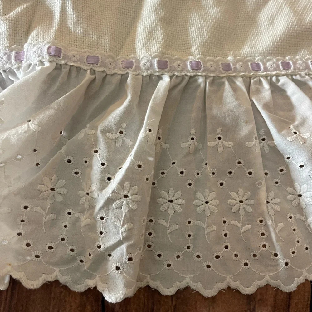 Vintage Precious Moments Handmade Cross stitched Baby Blanket w/ Eyelet Ruffle - Picture 6 of 14